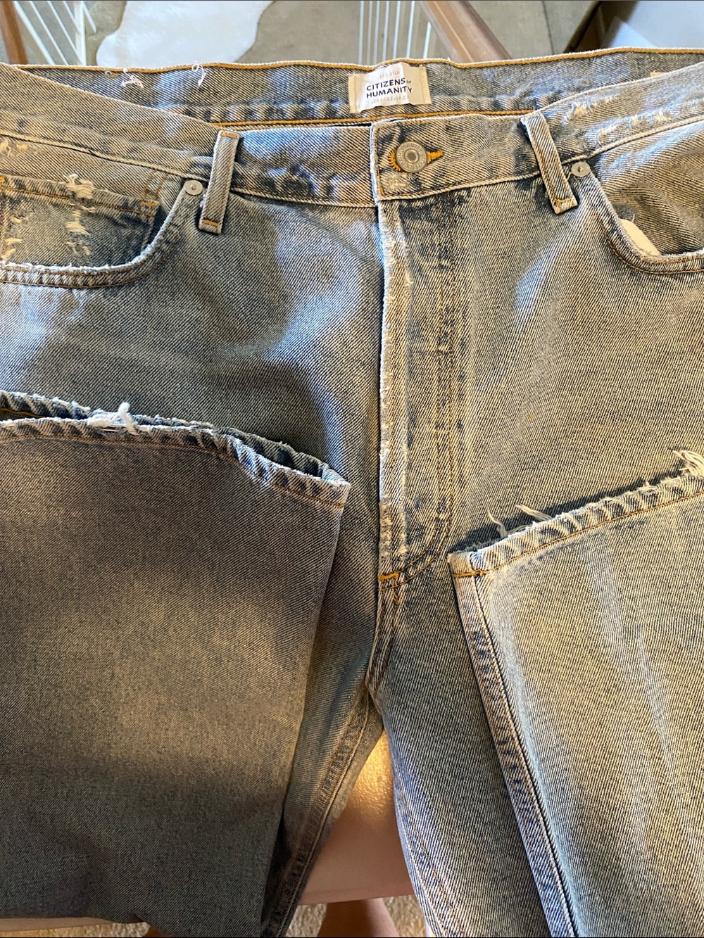 Citizens Of Humanity Light Blue Straight Leg Jeans with Distressing